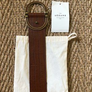 Sezane Fétiche Belt - Camel Leather Crocodile Belt